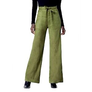 Hudson Tie-Waist Wide Leg Linen Trousers Cypress Sz 28